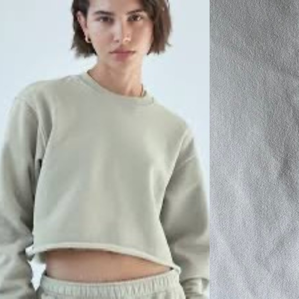Aritzia TNA Sz XS Cozy Fleece Perfect Cropped Relaxed Grey Blue Sweater